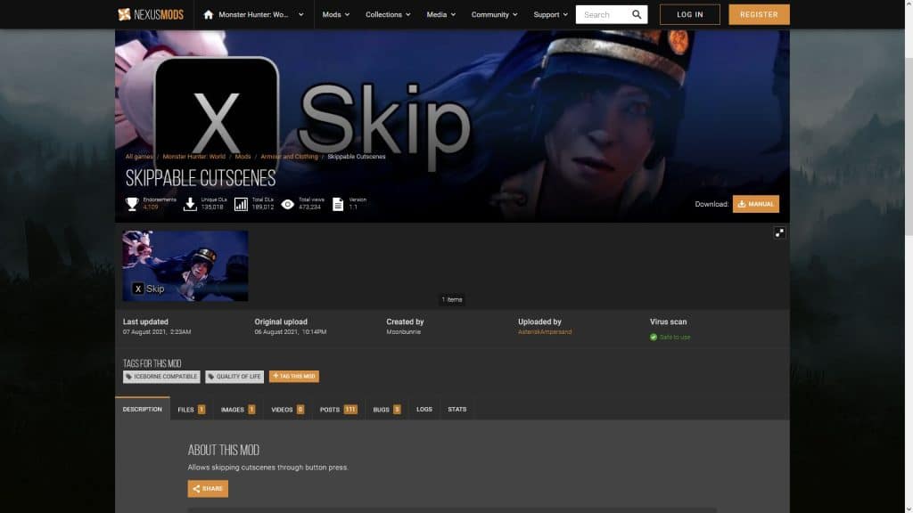 Skippable Cutscenes mod