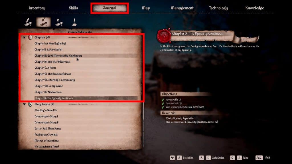 Chapter Quests in the journal