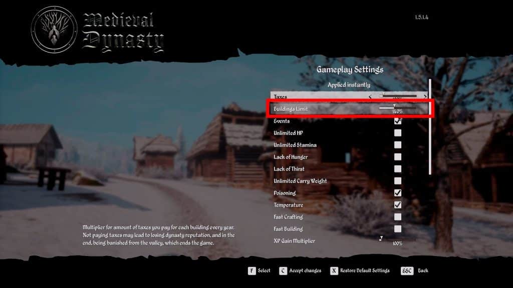 Customize Game settings - Buildings Limit