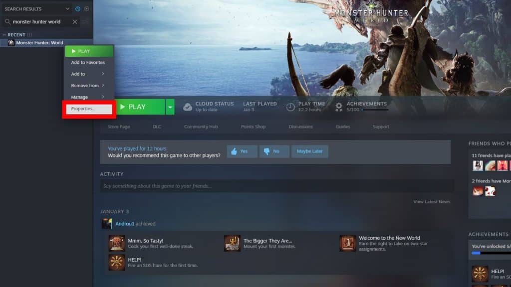 MH:W Properties on Steam