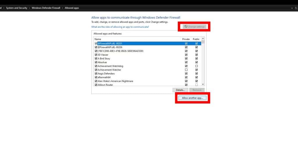 Adding another app in Firewall settings
