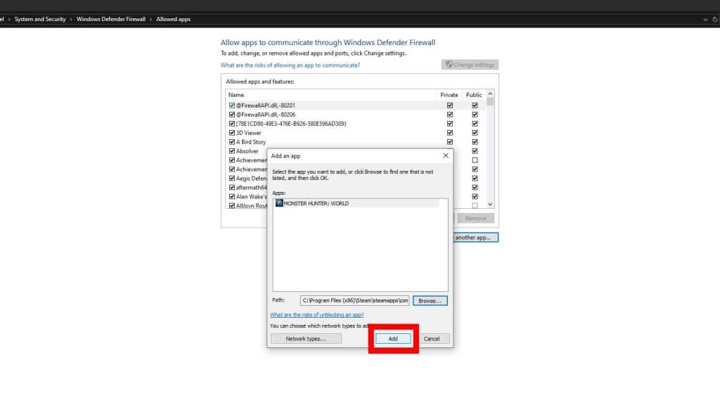 Adding MH:;W as a Firewall exception