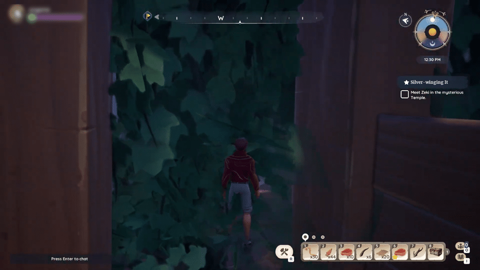 Character standing in front of a hidden entrance - Palia