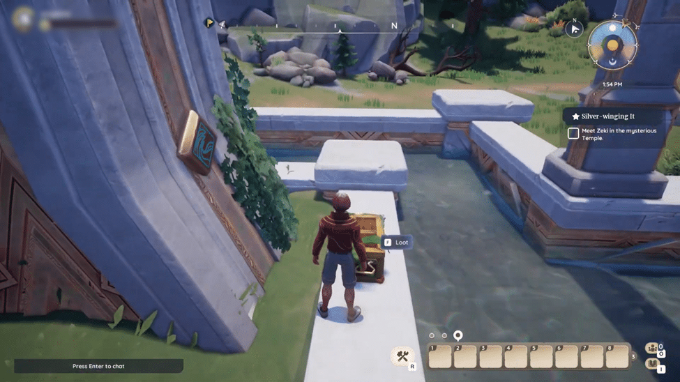 Character looting a chest in Palia