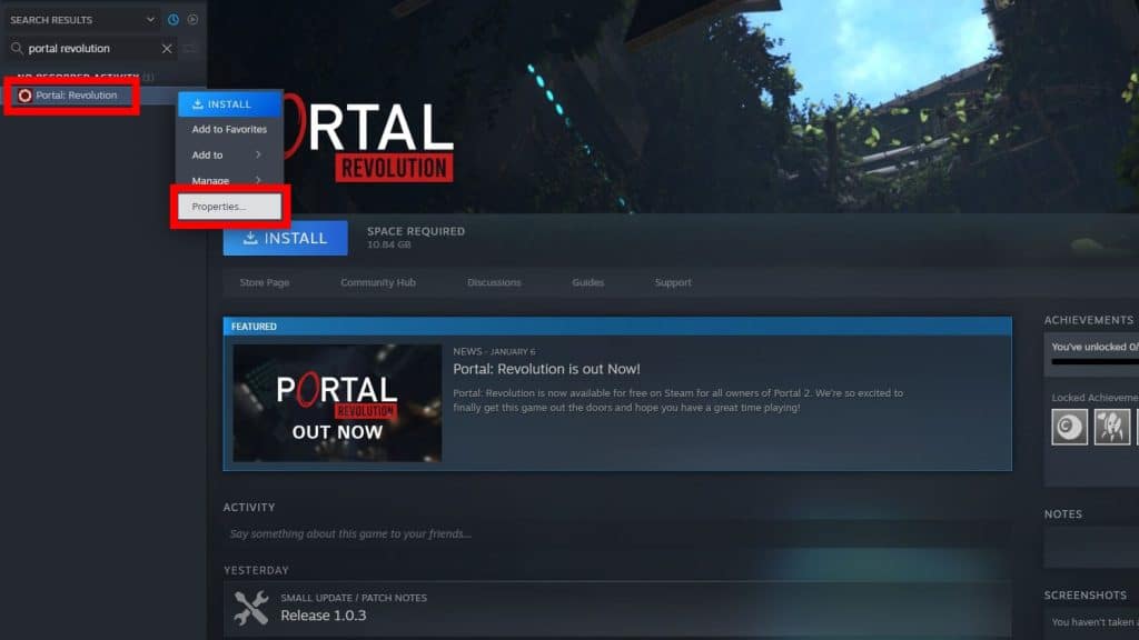 Portal: Revolution properties on Steam