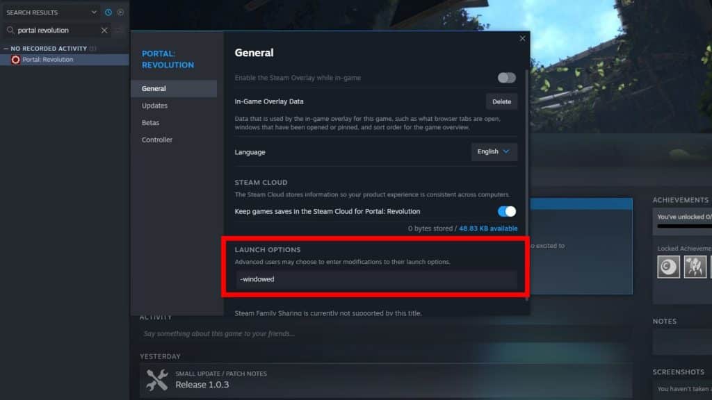 Portal: Revolution Windowed launch command