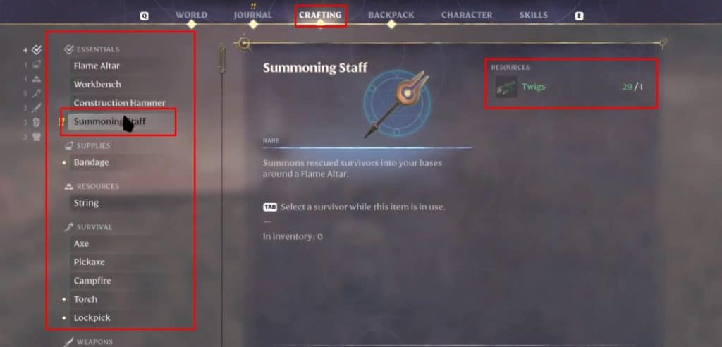 Crafting the Summoning Staff Enshrouded