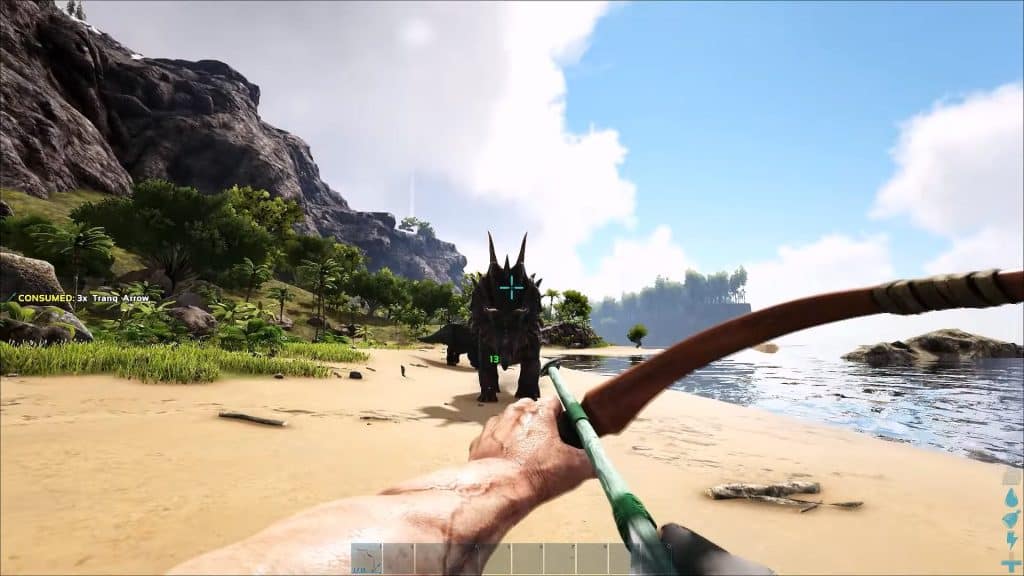 Hitting a dino with Tranq Arrows to inflict Torpor.