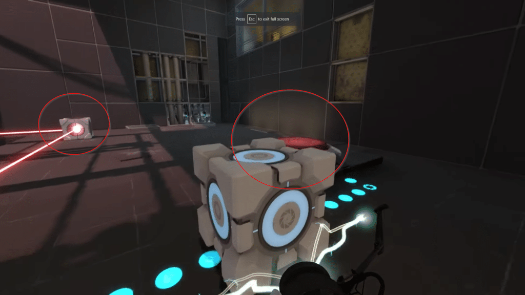 Room with the first box and the red button on the floor
