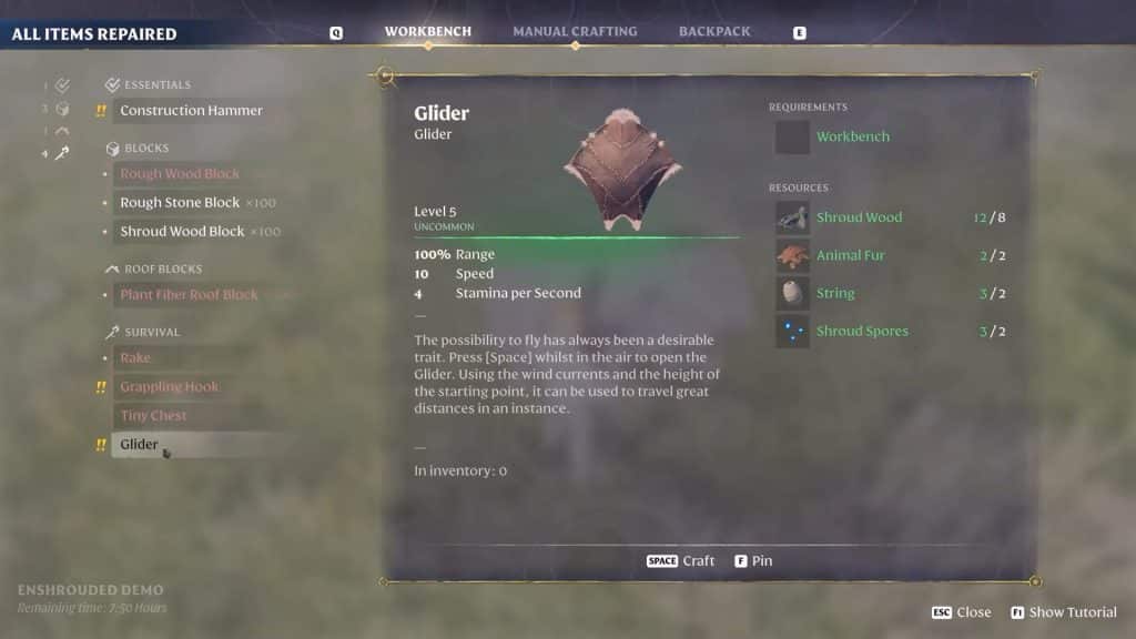 Ready to craft the glider