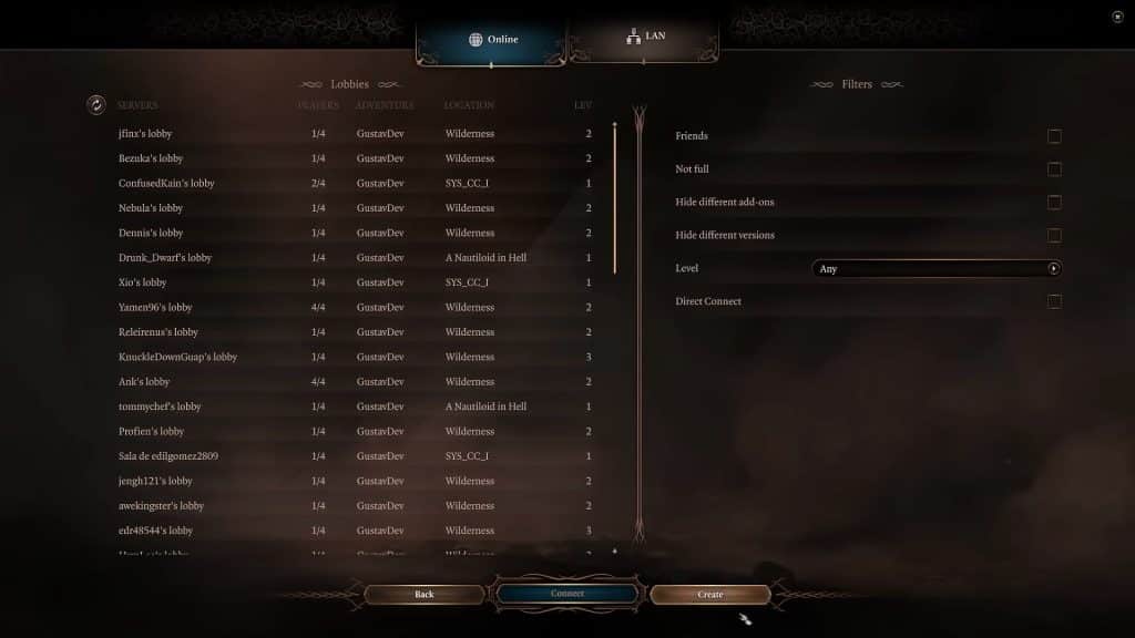 Multiplayer online sessions