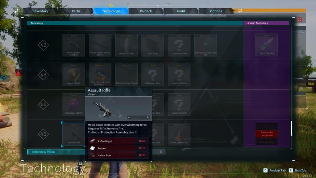 Assault Rifle technology unlock