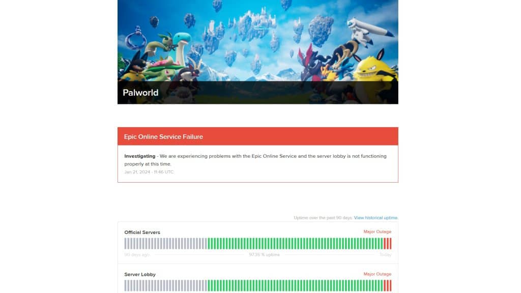 Palworld Servers Status Page screenshot