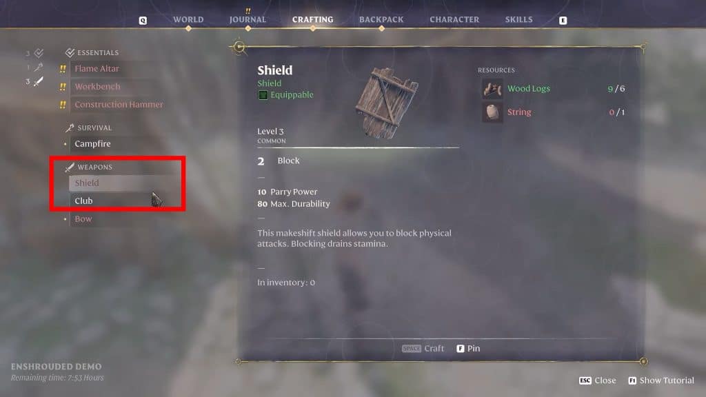 Club and Shield crafting