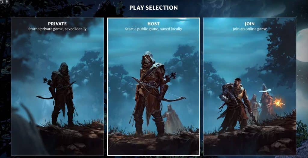 Host Enshrouded Selection menu