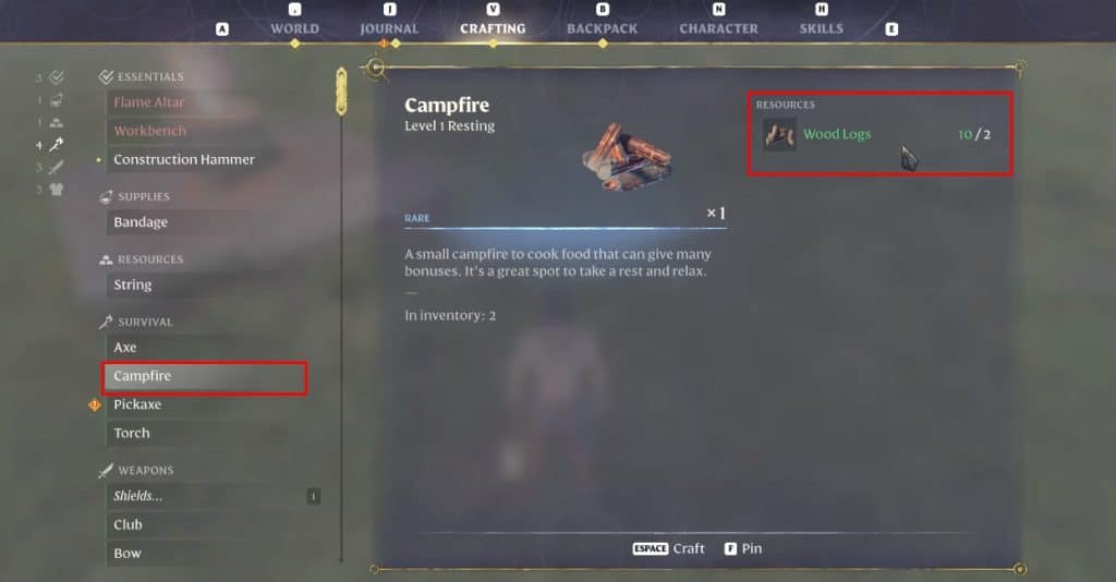 Enshrouded campfire