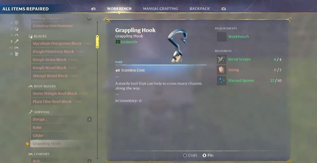 Enshrouded Grappling Hook