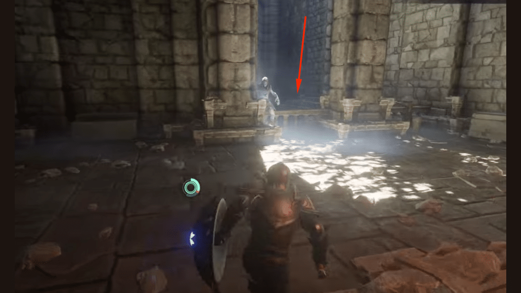 where to drop down from to reach the lower level of the catacombs