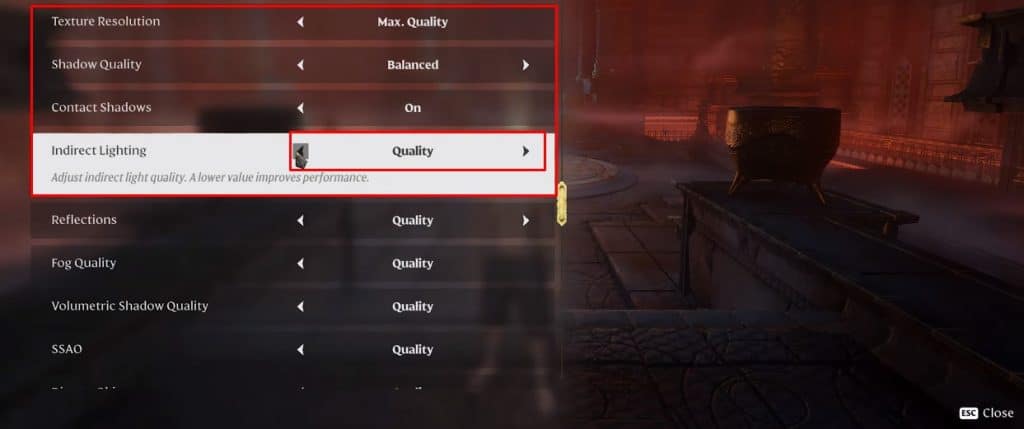 Enshrouded Optimization Settings indirect lighting