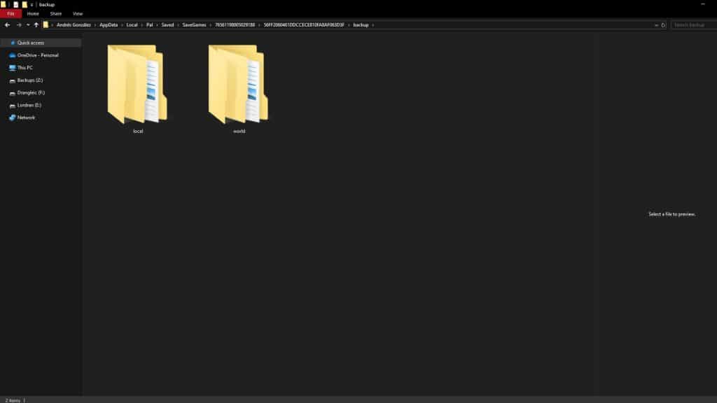 Inside the "backup" folder