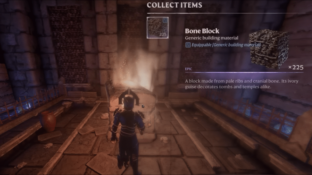 Bone block inside tomb