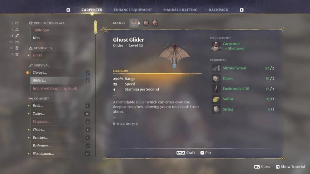 Legendary Ghost Glider Crafting Recipe Unlocked