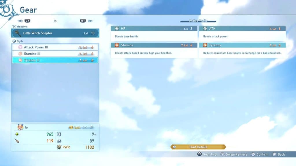 Example of an early game DPS Sigils setup