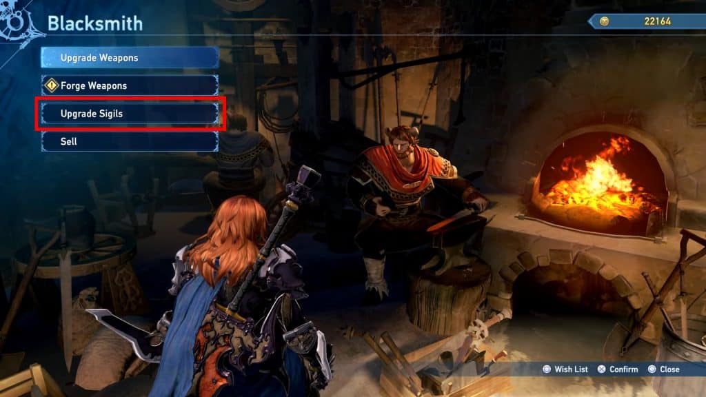 Upgrade Sigils at the Folca Blacksmith