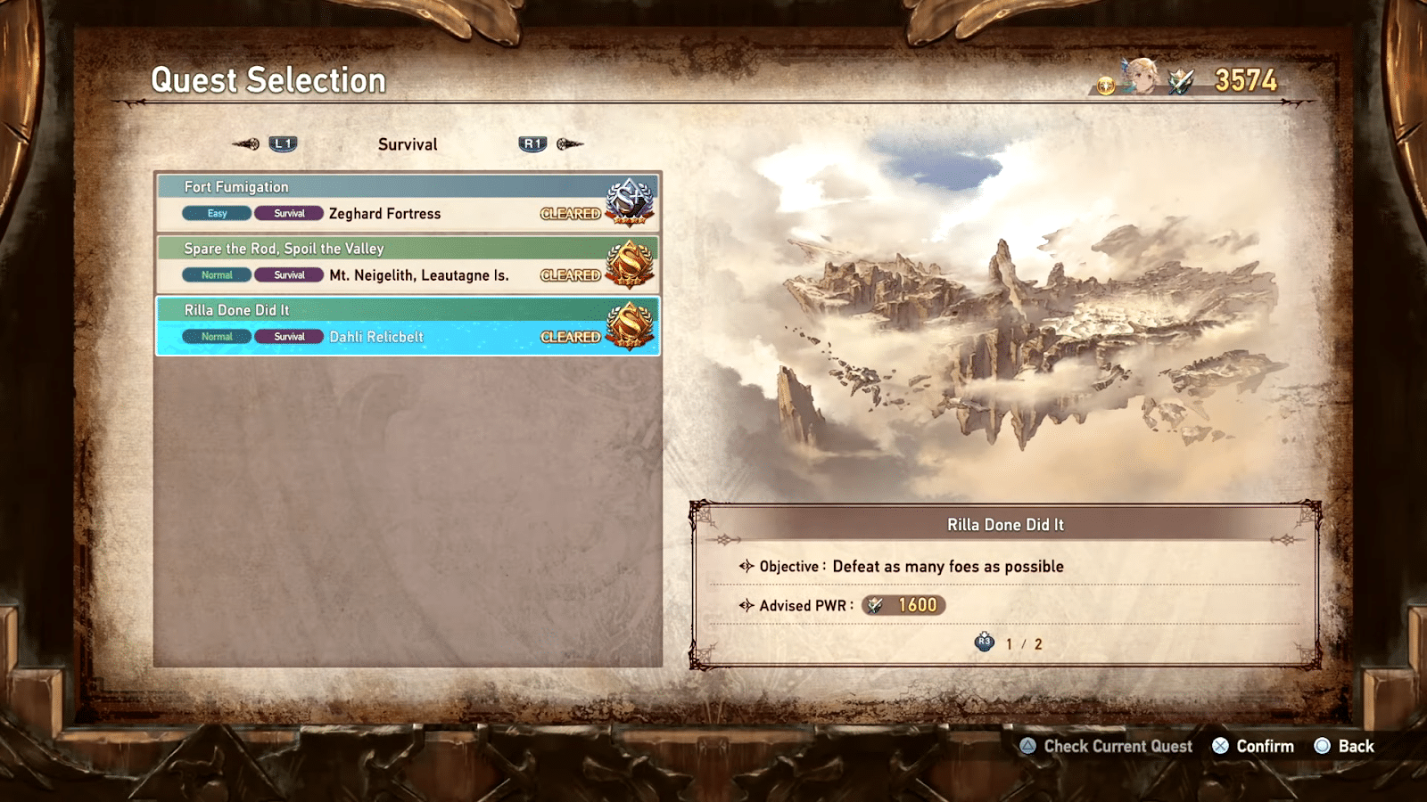Quest Selection in Granblue Fantasy Relink