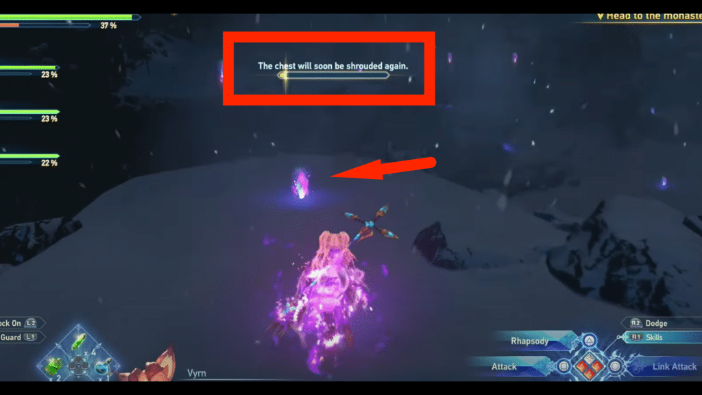 arrow pointing to mirage stones you need to collect and the box highlighting how much time you have to complete the challenge.