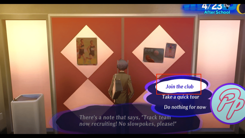 3 options that pop up when interacting with the door. 
