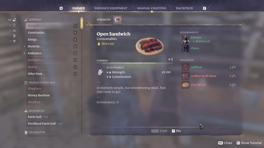 One of the many food recipes the Farmer can make