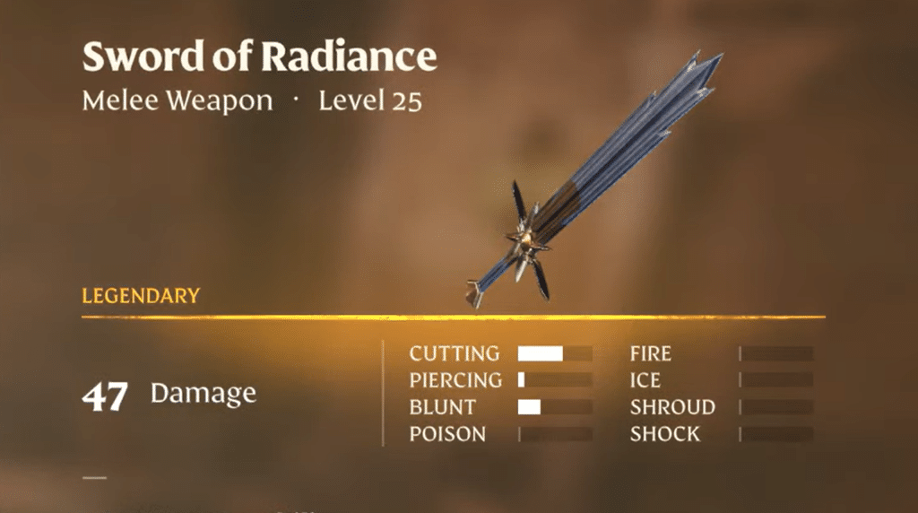 Sword of Radiance stats