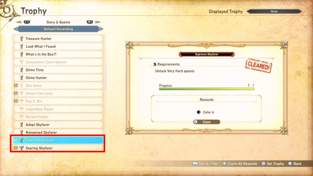 The trophies that unlock color 4 and color 5
