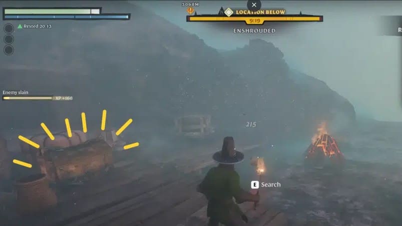 small campfire with a treasure chest