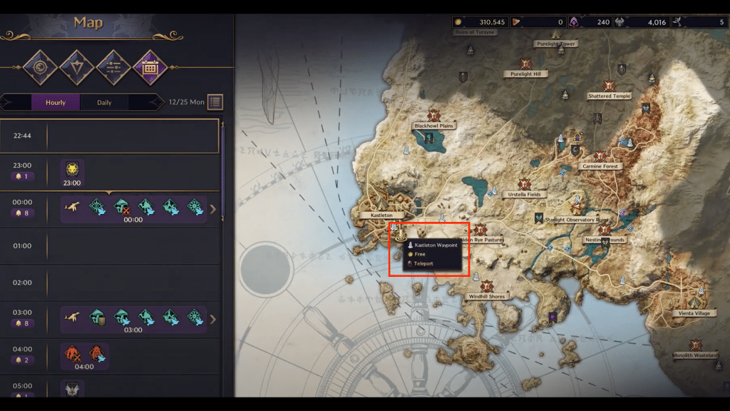 fast travel point on the map