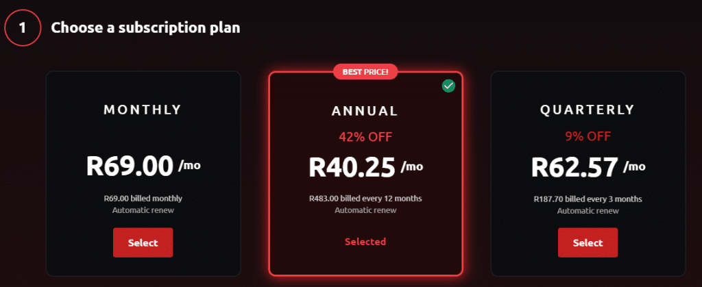 Choose a VPN subscription plan