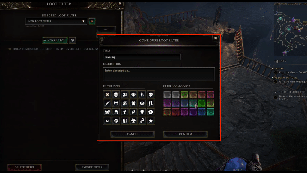 configure loot filter menu