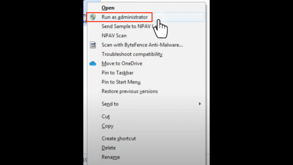 run as administrator option on PC