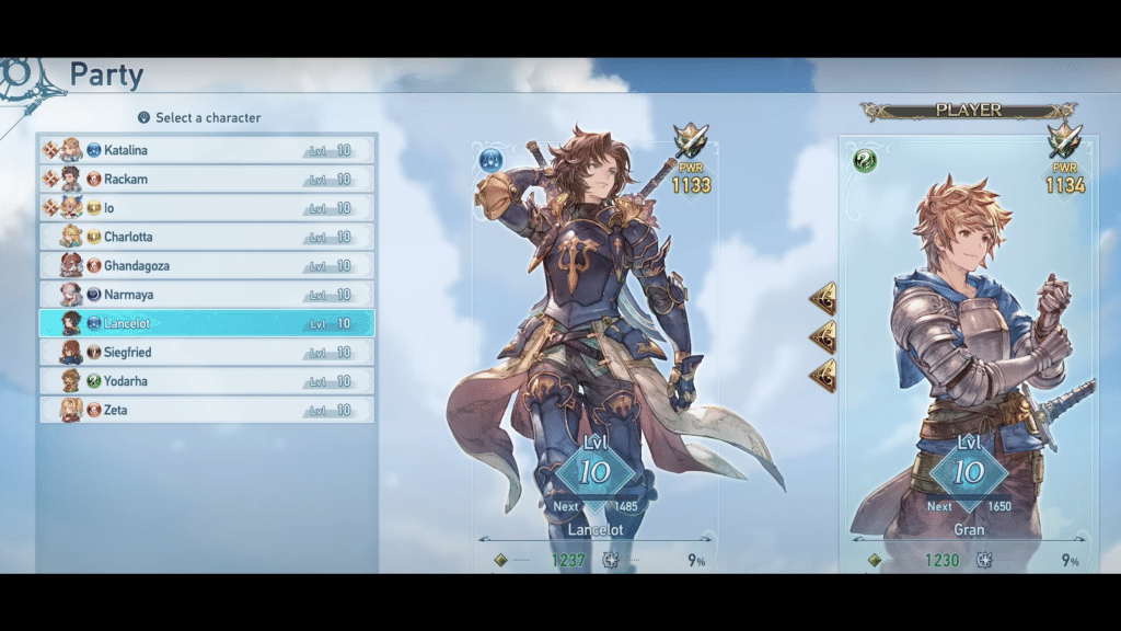 character screen in granblue fantasy relink