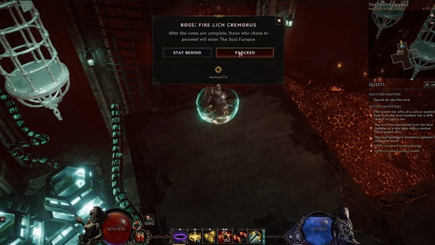 Boss fight against Cremorus