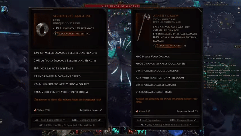 Shade of Orybyss unique item drop