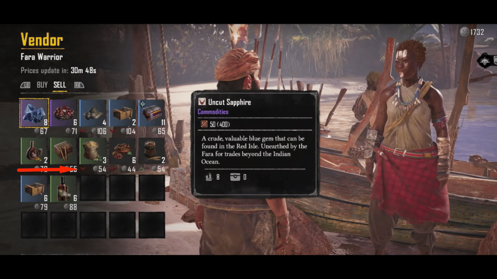 menu for selling items at vendors