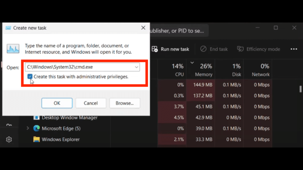 create new task option in task manager.
