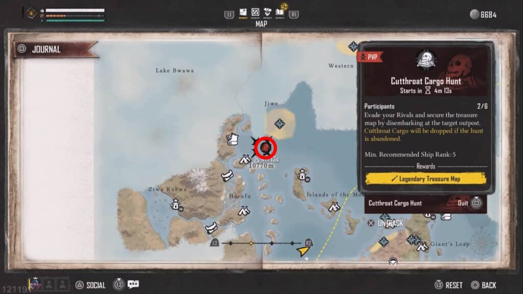 A Cutthroat Cargo Hunt event marked on the map
