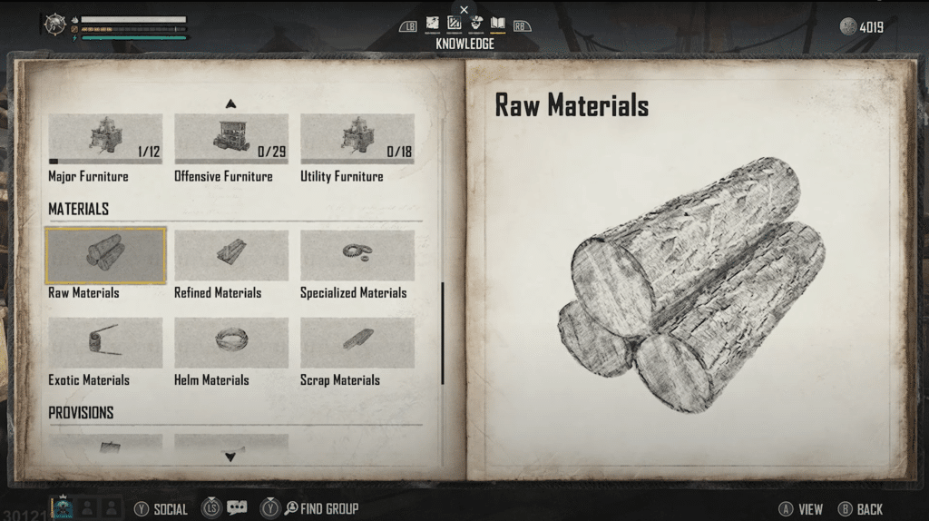 Knowledge tab Raw Materials