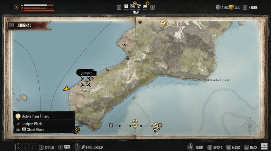 Juniper tree icon and map location