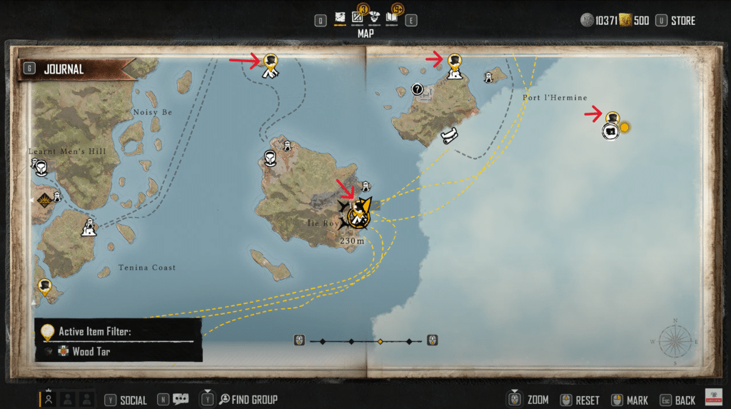 Map displaying wood tar icons