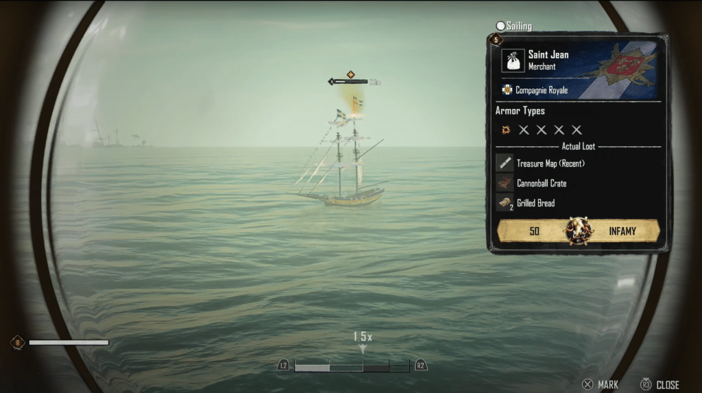 View through scope of ship contents
