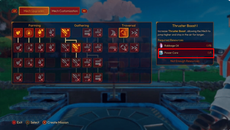 Power Cores are needed for upgrades